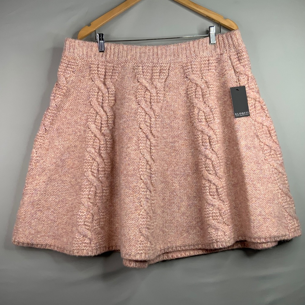 Eloquii Womens Skirt Pink Cable Knit A Line Elastic Waist Size 14/16